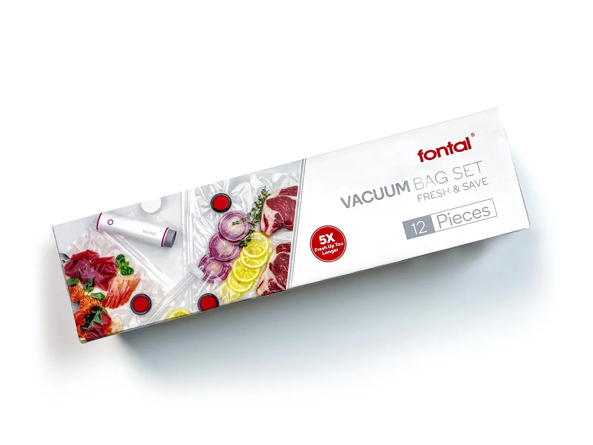 Fontal Fontal 12-Piece Vacuum Food Storage Bags 7.9x8.9 10.2x13.6 11.8x19.1 — product photo