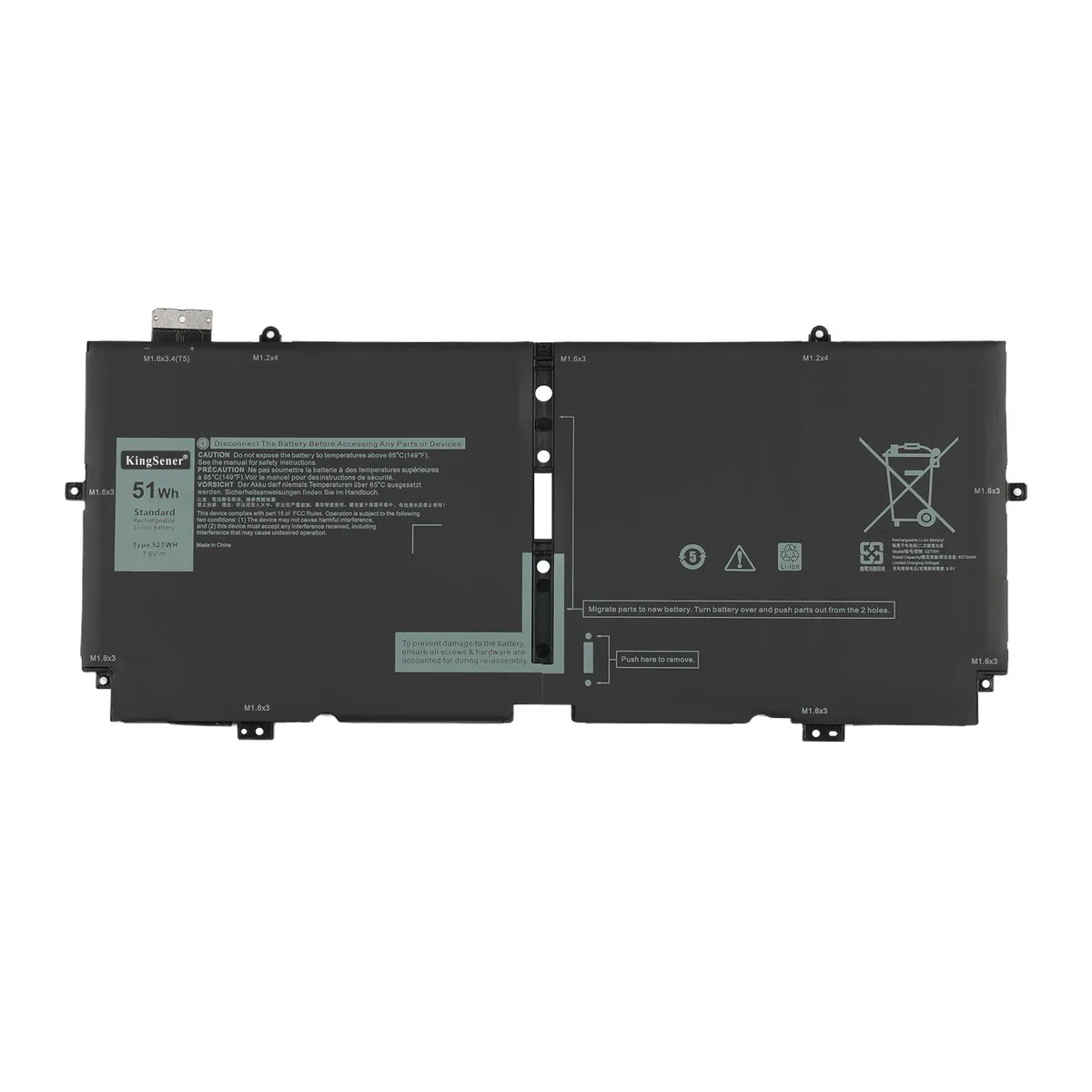 KingSener KingSener 52TWH 7.6V 51WH laptop battery for Dell XPS 13 7390 2-in-1 — product photo