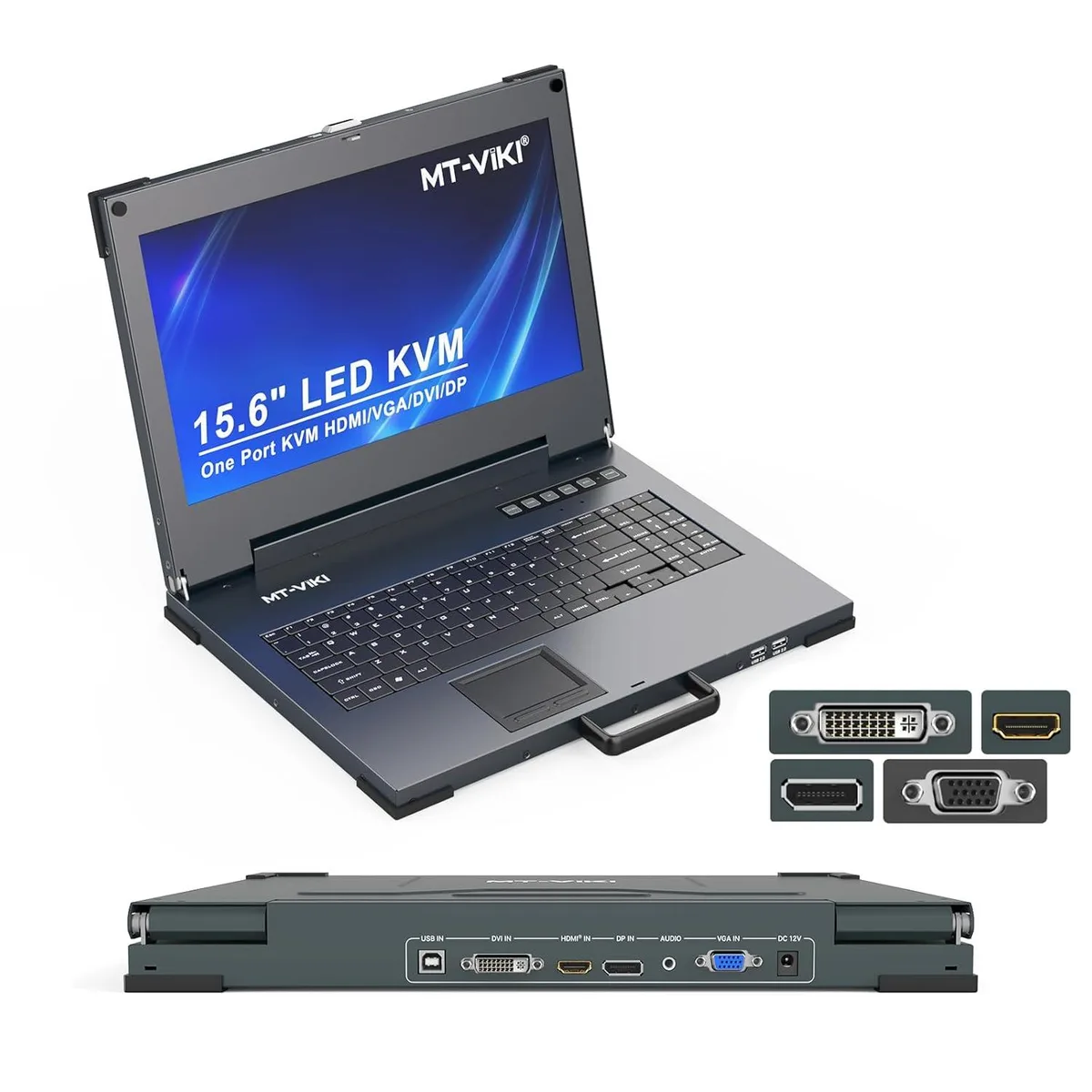 BFKK BFKK Portable KVM Console 15.6" 4K LCD HDMI/DP/VGA/DVI Built-in Battery — product photo