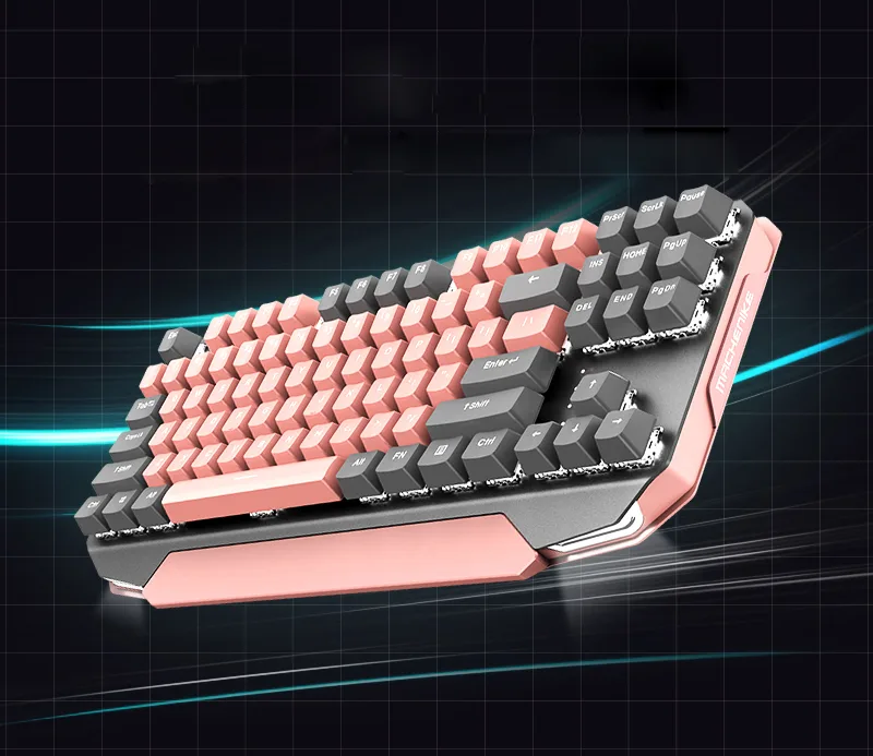 Corn Electronics Corn Electronics MACHENIKE K7 87-Key Blue Switch Gaming Keyboard Gray Pink — product photo