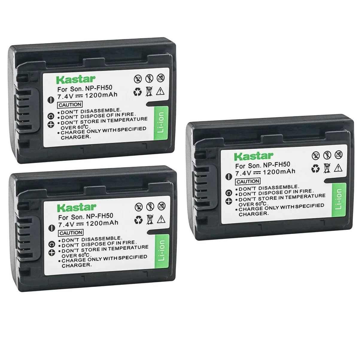 Kastar Kastar NP-FH50 3-Pack 7.4V 1200mAh for Sony HDR-SR50 SR56 SR60 SR62 SR67 SR7 SR70 SR8 SR80 SR82 — product photo