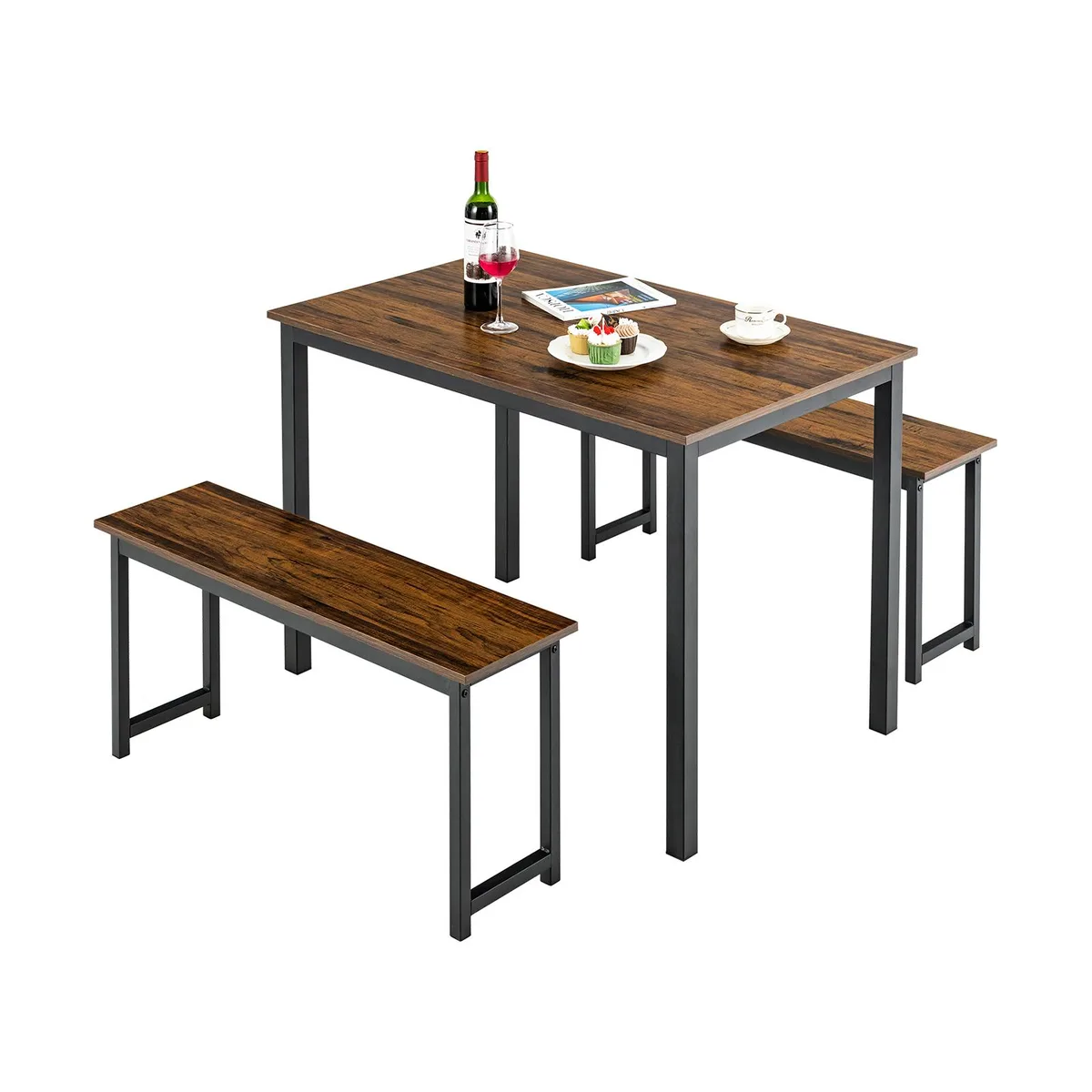 SlickBlue SlickBlue 3-Piece Dining Set 43" Table 38" Benches Brown — product photo