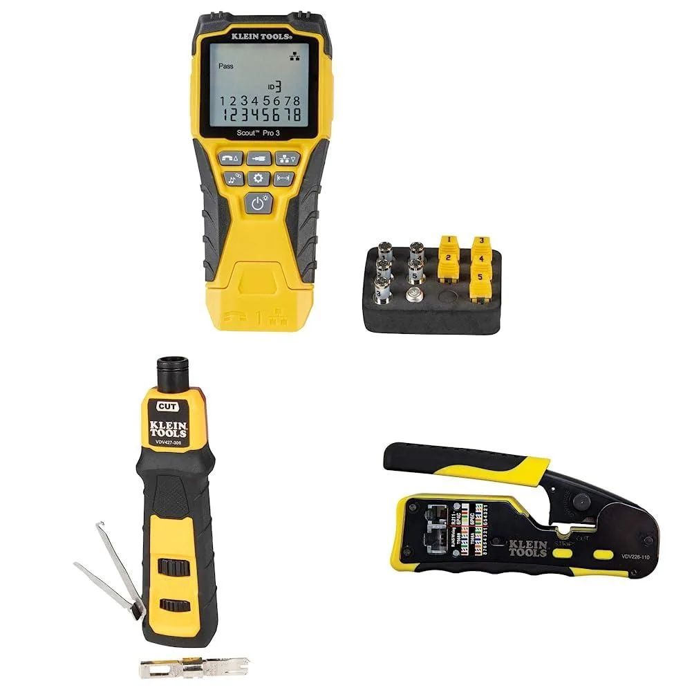 Klein Tools Klein Tools VDV501-851 Cable Tester Kit & Punchdown 66/110 & VDV226-110 Crimper/Stripper/Cutter — product photo