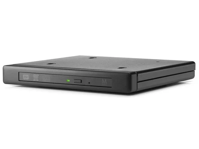 Compact black optical drive module with slide-in tray and USB 3.0 cable