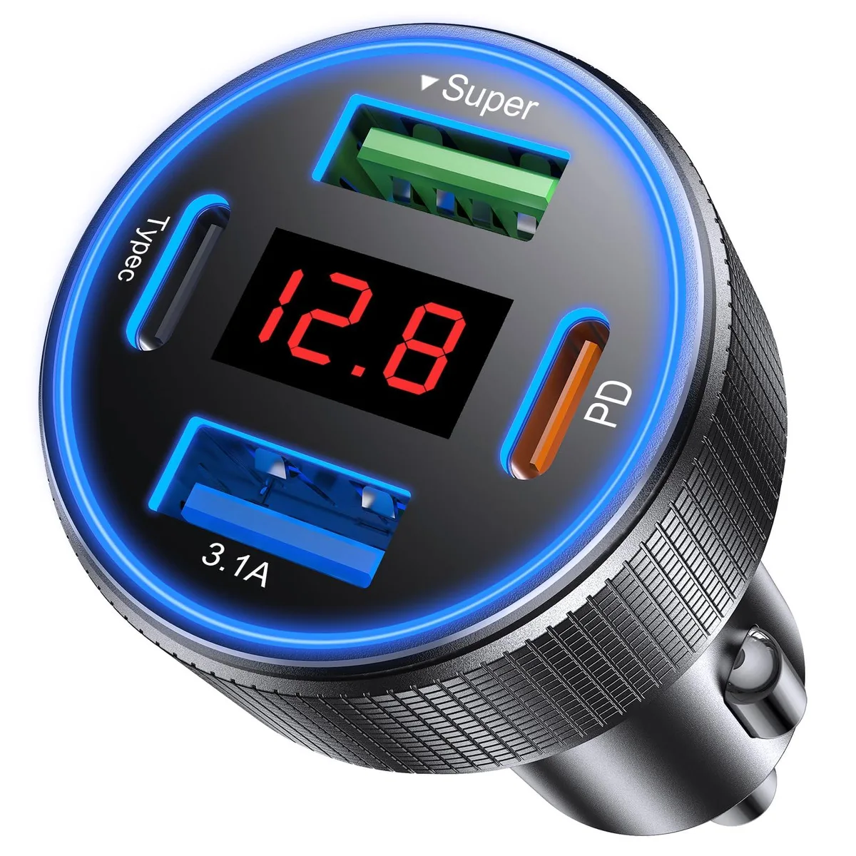  AGEK AGKMT01 4 Port 78W USB Car Charger with Voltmeter — product photo