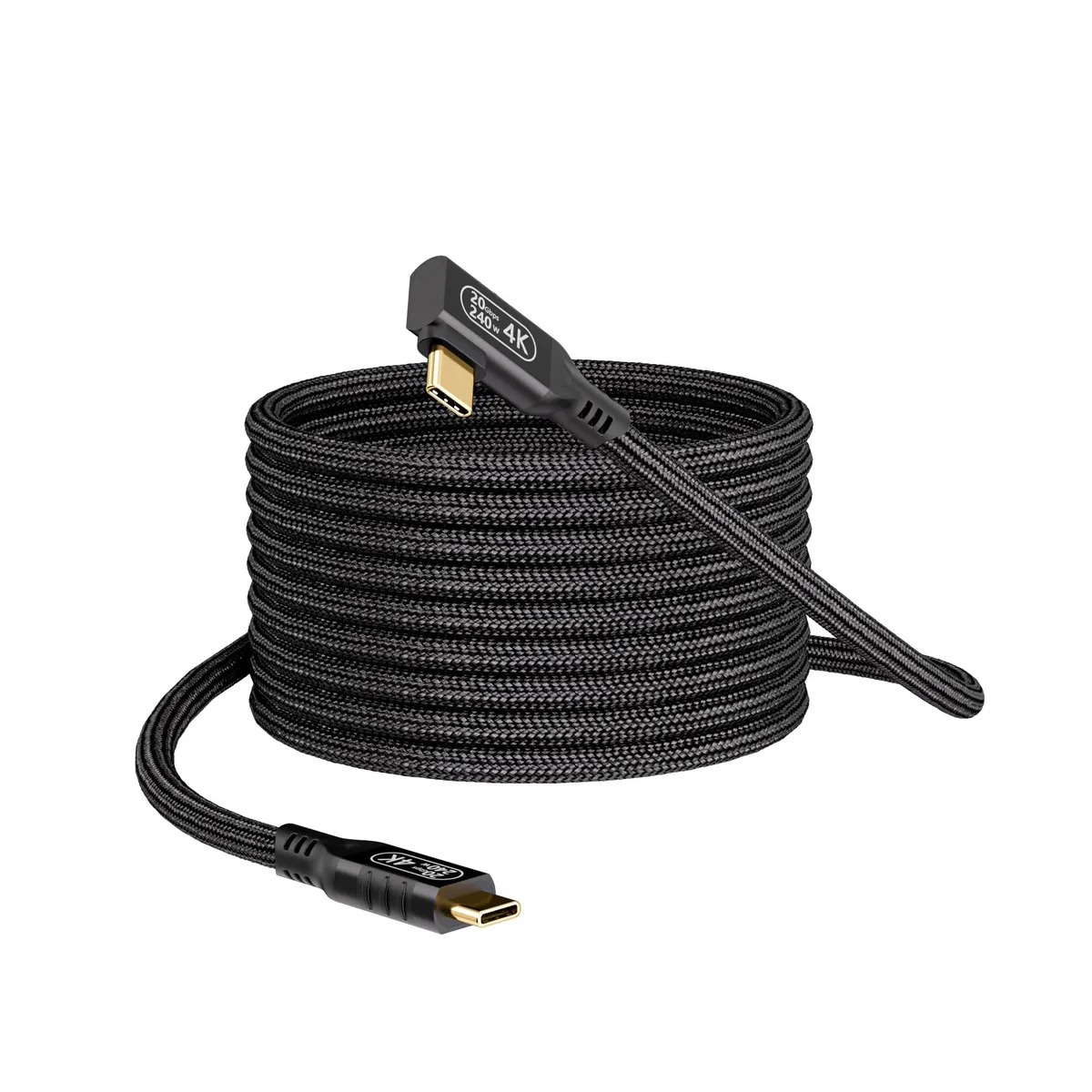 Black 16.5 ft USB-C to USB-C cable with right-angle connectors