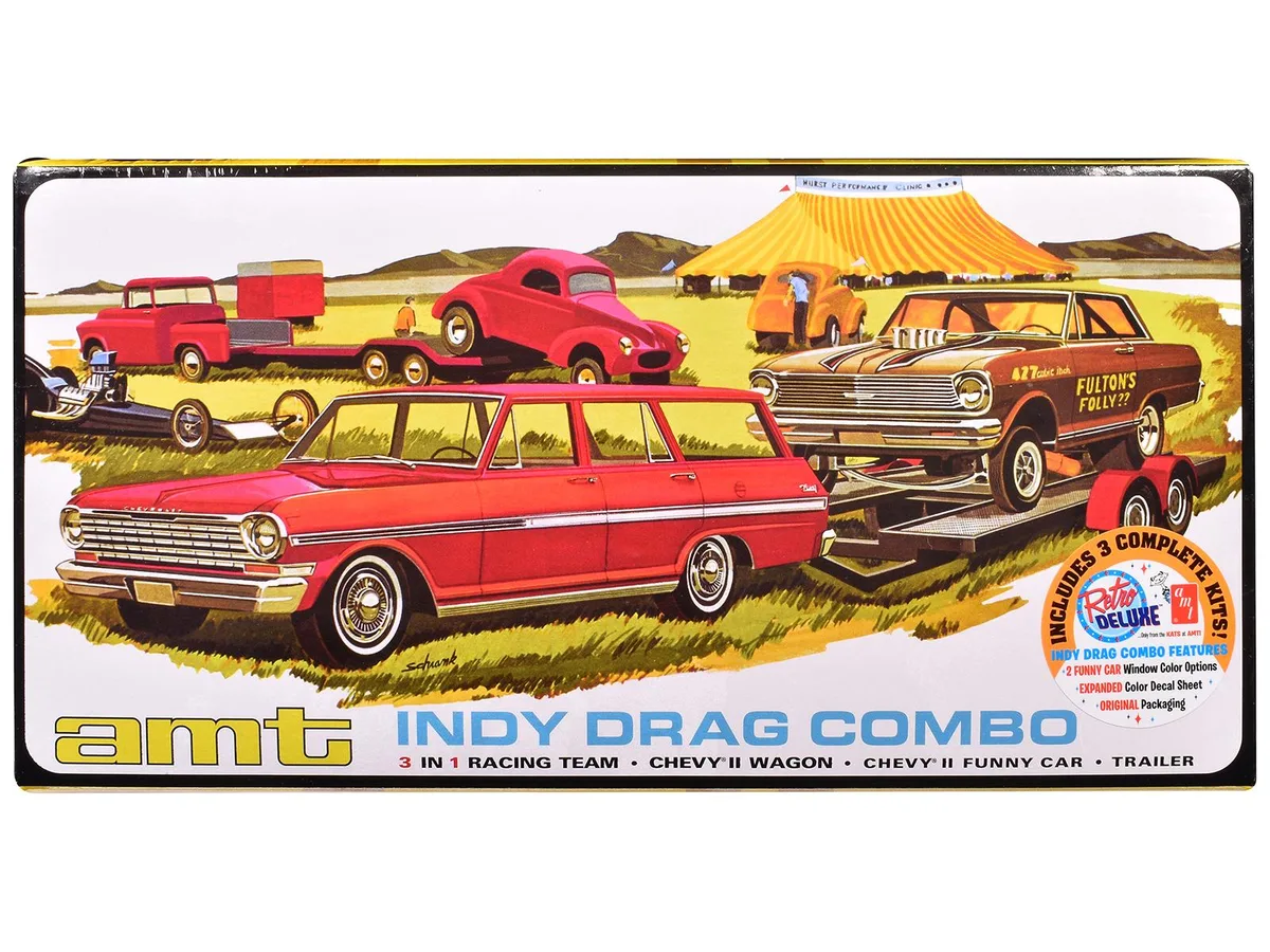 AMT AMT AMT1520 1/25 Scale Indy Drag Combo 3-in-1 Model Kit 183 Parts — product photo