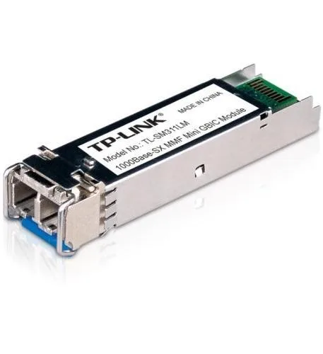 Small rectangular network transceiver module with LC fiber port and gold contacts