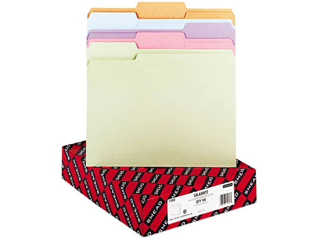 Smead Smead 11953 File Folder 1/3 Cut Top Tab Letter Assorted Colors 100/Box 11pt — product photo