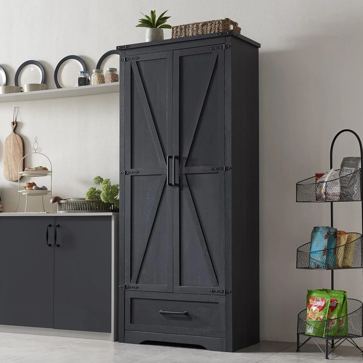 BFKK BFKK 72" Tall Farmhouse Pantry Cabinet Black — product photo