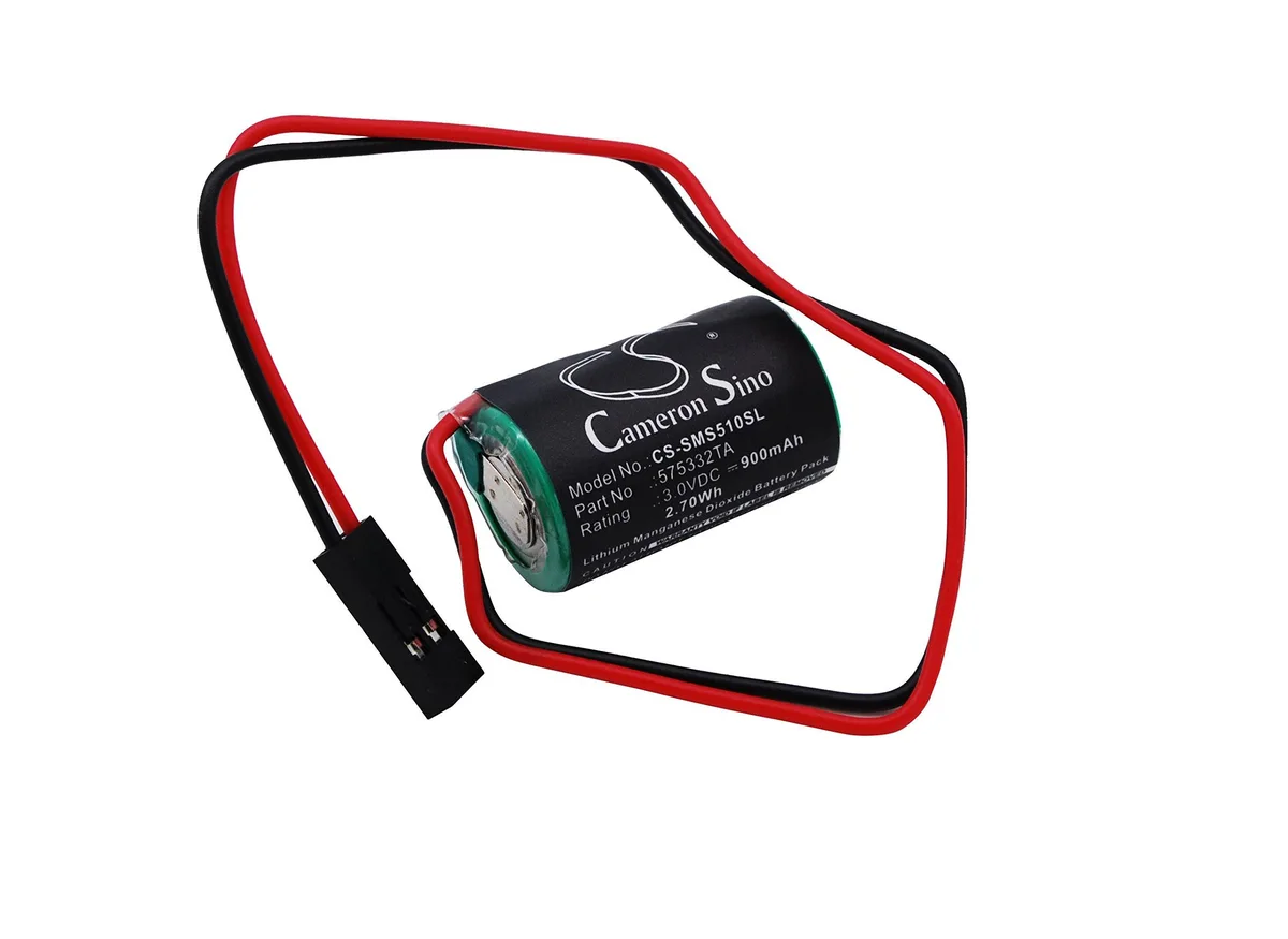 Rectangular lithium battery, matte blue finish, wire leads visible