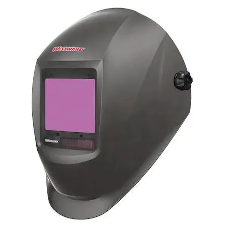 Gray auto-darkening welding helmet with adjustable headgear and lithium battery