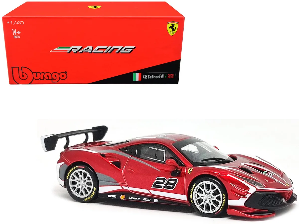 BBURAGO BBURAGO 2020 Ferrari 488 Challenge EVO #28 Red 1/43 Diecast hobby collectible — product photo