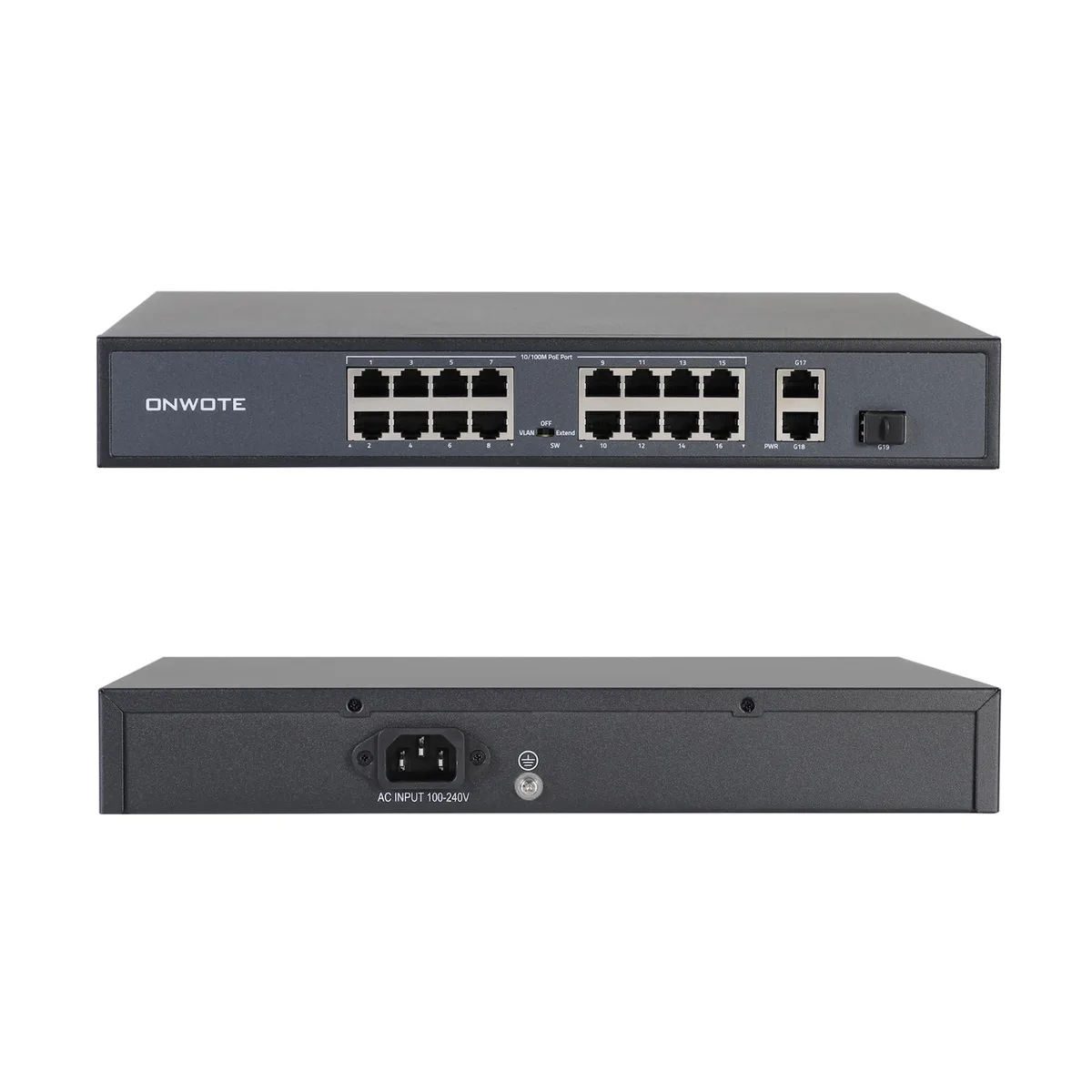 Barrow Mods Barrow Mods ONWOTE 16 Port Ethernet PoE Switch 300W 2 Uplink Gigabit RJ45 1 SFP 2 in 1 Accessories — product photo