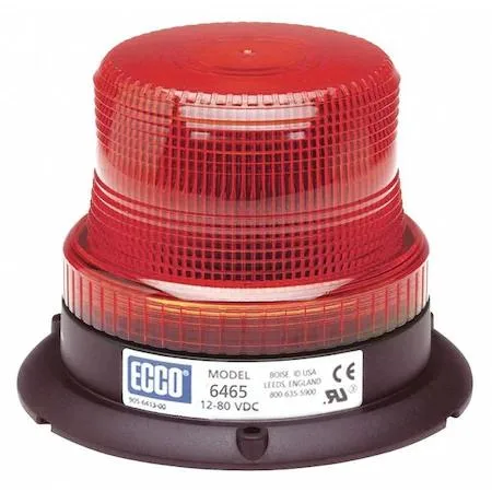 Red round LED beacon light with blunt-cut wires, 5 1/8 in diameter, 3 7/8 in high