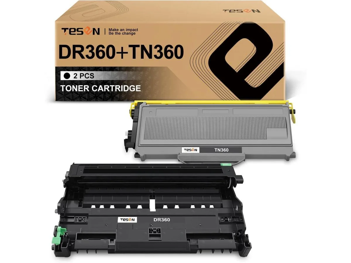A black drum unit and toner cartridge pair in sealed packaging