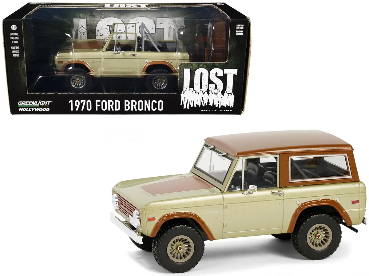 GREENLIGHT GREENLIGHT 1970 Ford Bronco Gold Metallic Brown Hood Top "Lost" TV Series 1/24 Die Cast — product photo