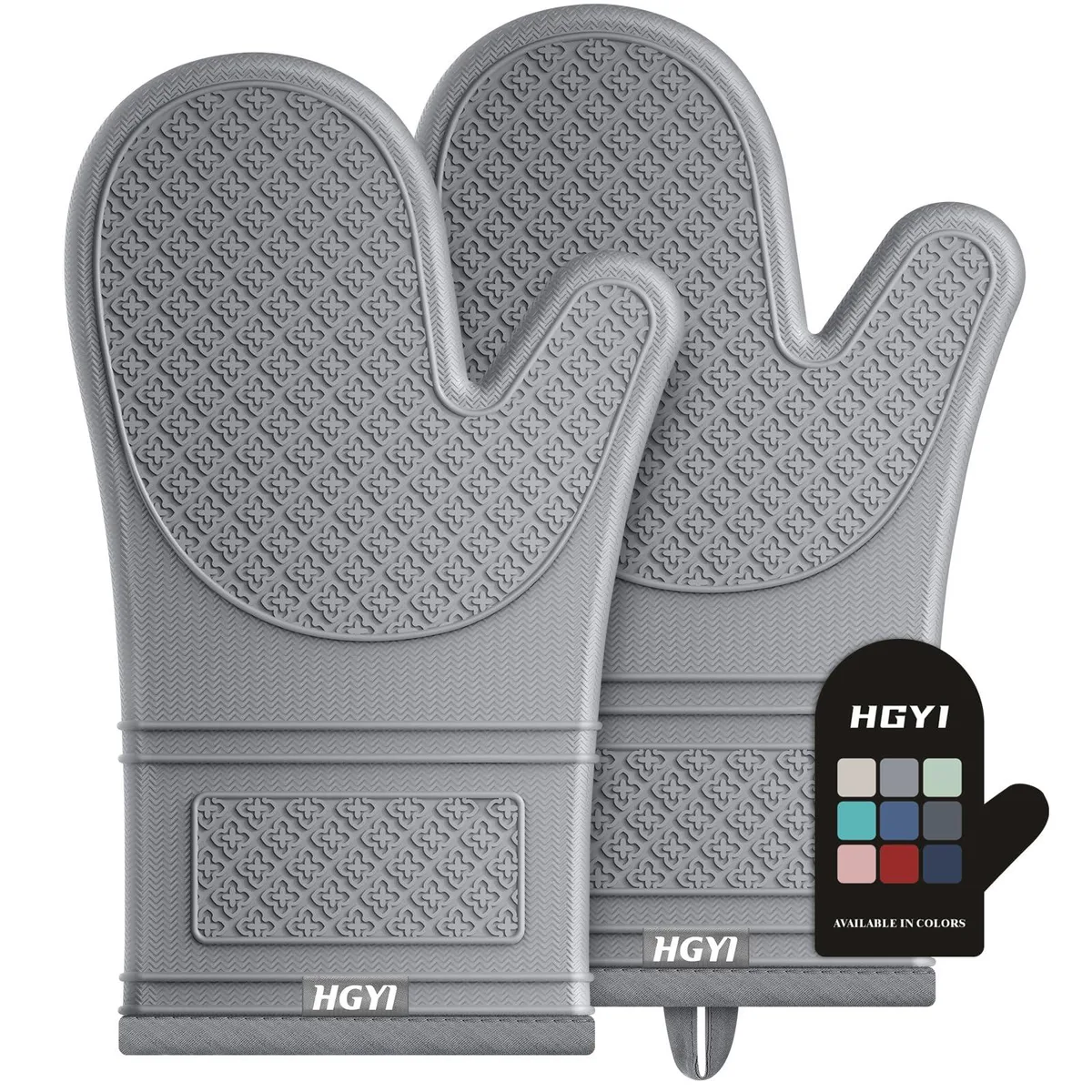  HGYI GJ-OVEN MITTS Silicone Oven Mitts Light Gray 12.5" 500°F — product photo
