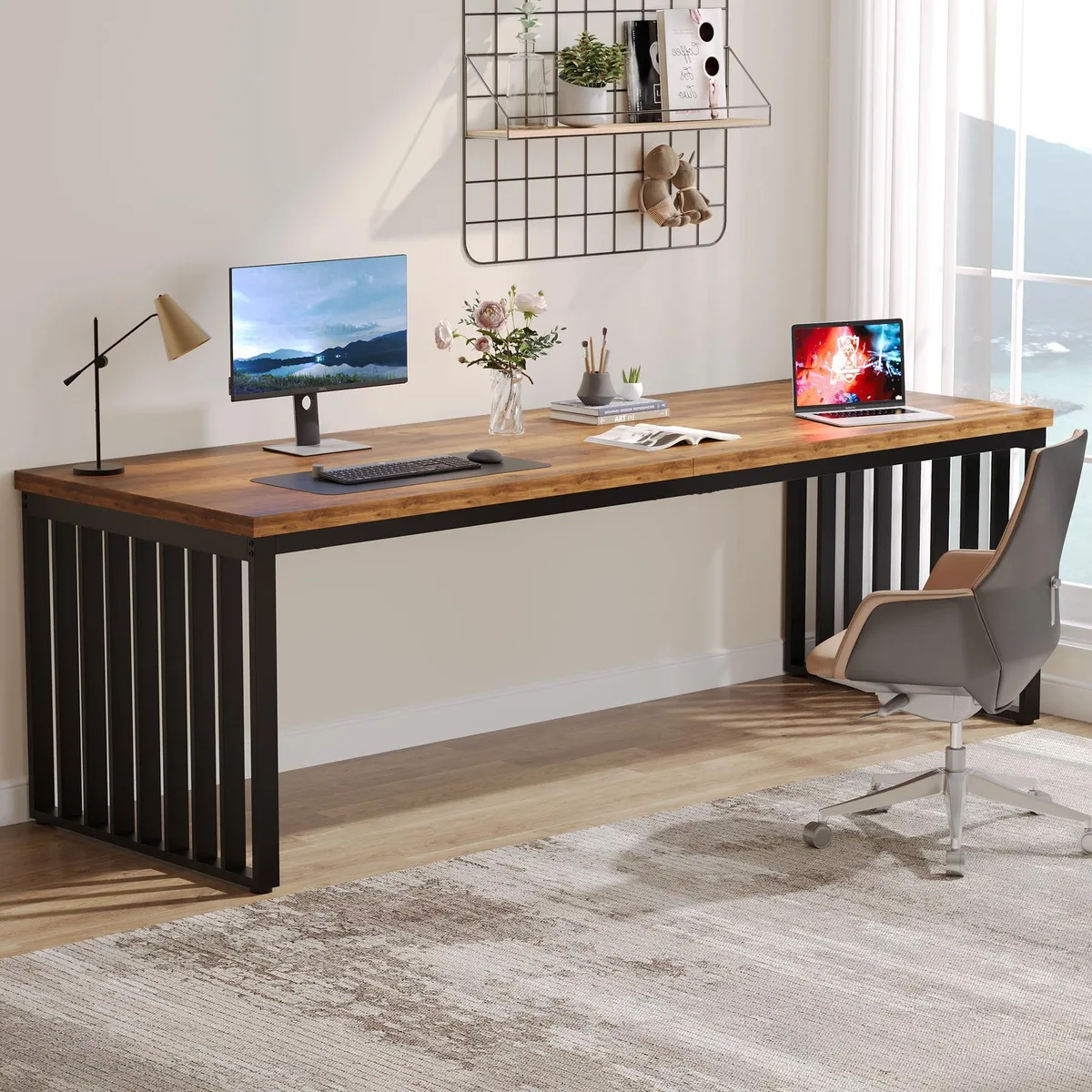 Tribesigns Tribesigns 78.74" Double Workstation Desk Brown &amp; Black — product photo