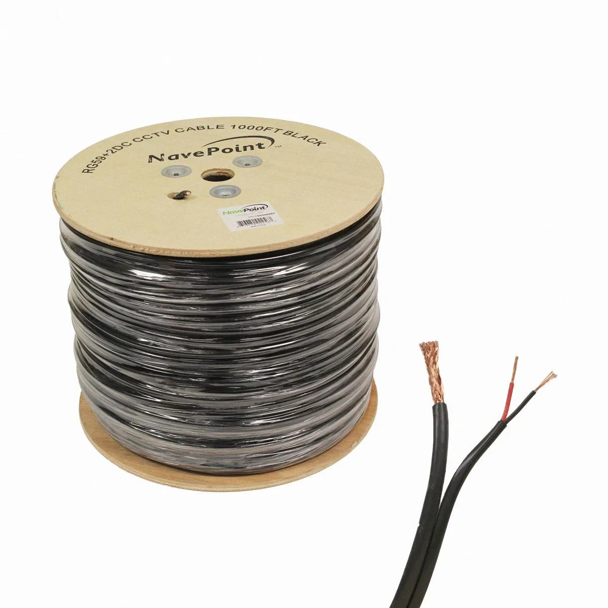 NavePoint NavePoint 1000ft RG59 Siamese 20AWG 18/2 CCTV Bulk Wire network ethernet cable Black — product photo