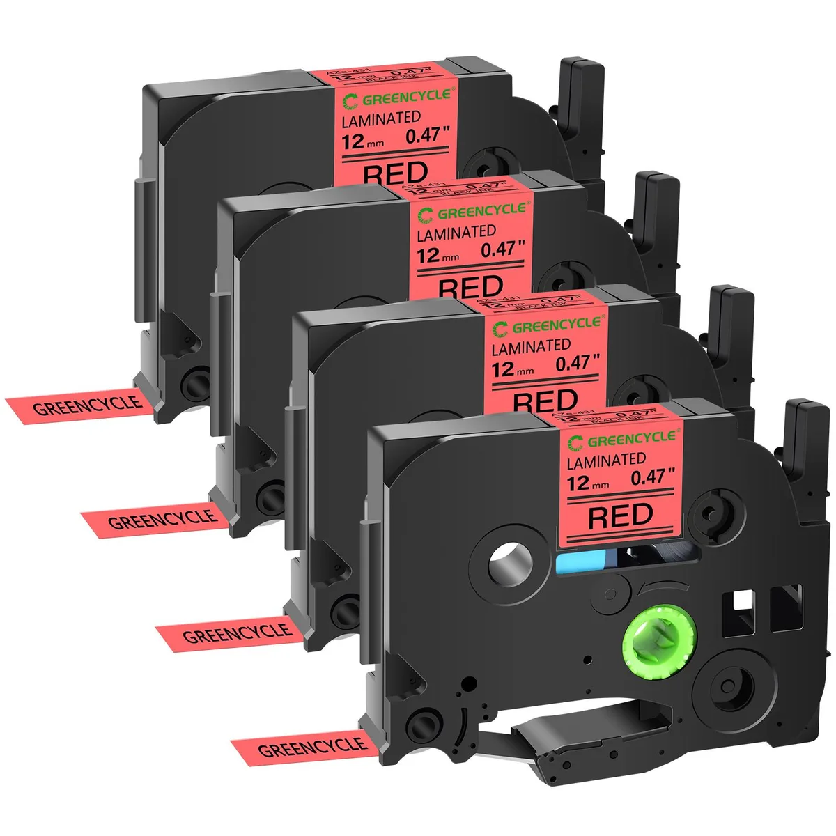 GREENCYCLE GREENCYCLE TZe-431 12mm Black on Red Laminated Tape 4 Pack — product photo