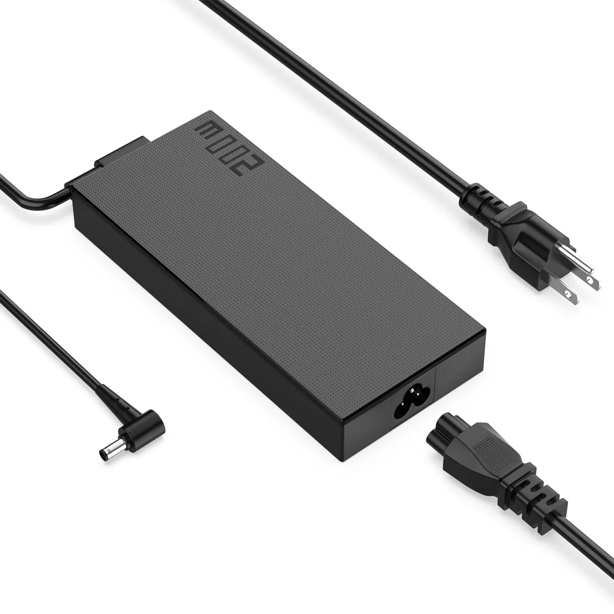 Rectangular black power brick with 6.0 by 3.7 mm barrel connector and detachable cord