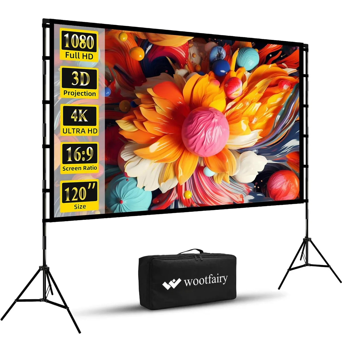  wootfairy 120 inch Projector Screen with Stand 16:9 160° 8.3 lb — product photo