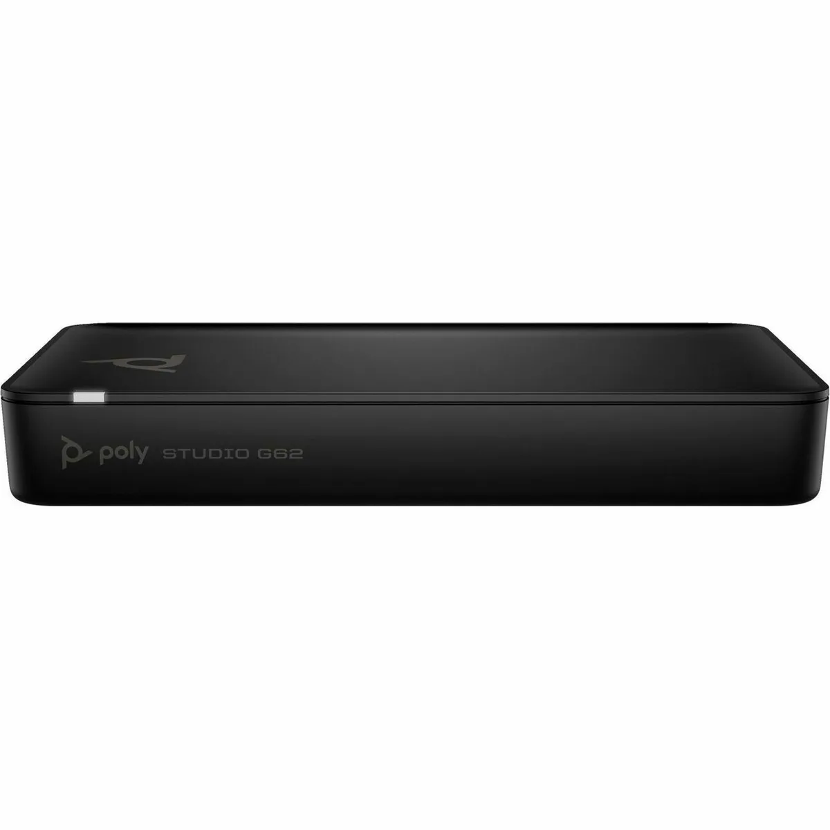 Compact dark video conferencing unit with mounting bracket visible