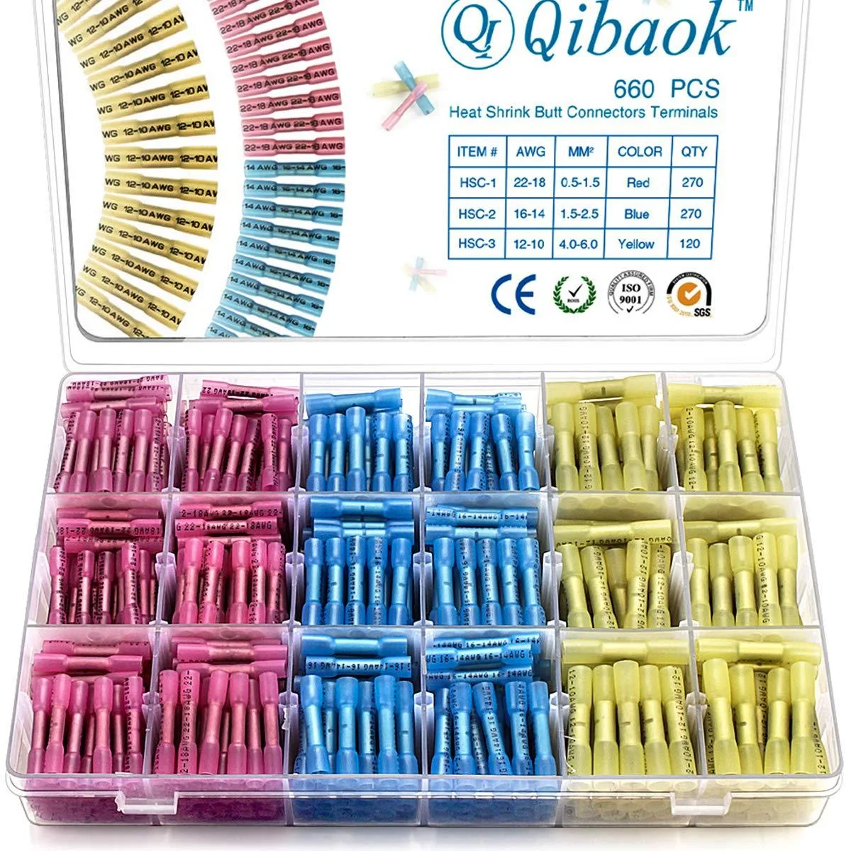  Qibaok 660 PCS Heat Shrink Butt Connectors Waterproof Insulated — product photo