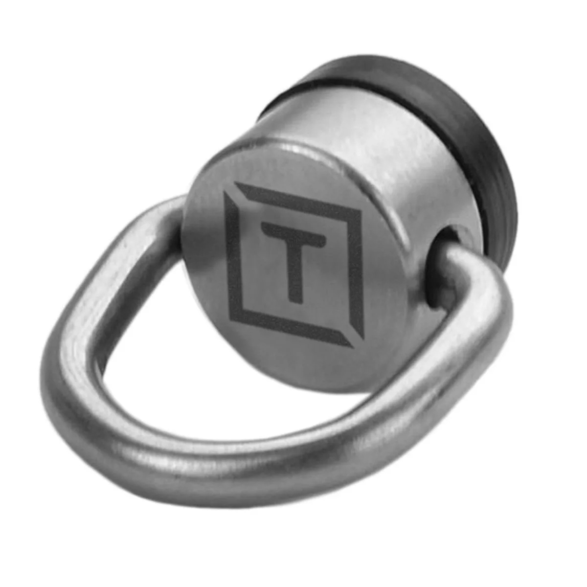Small metal D-ring with threaded base, silver finish