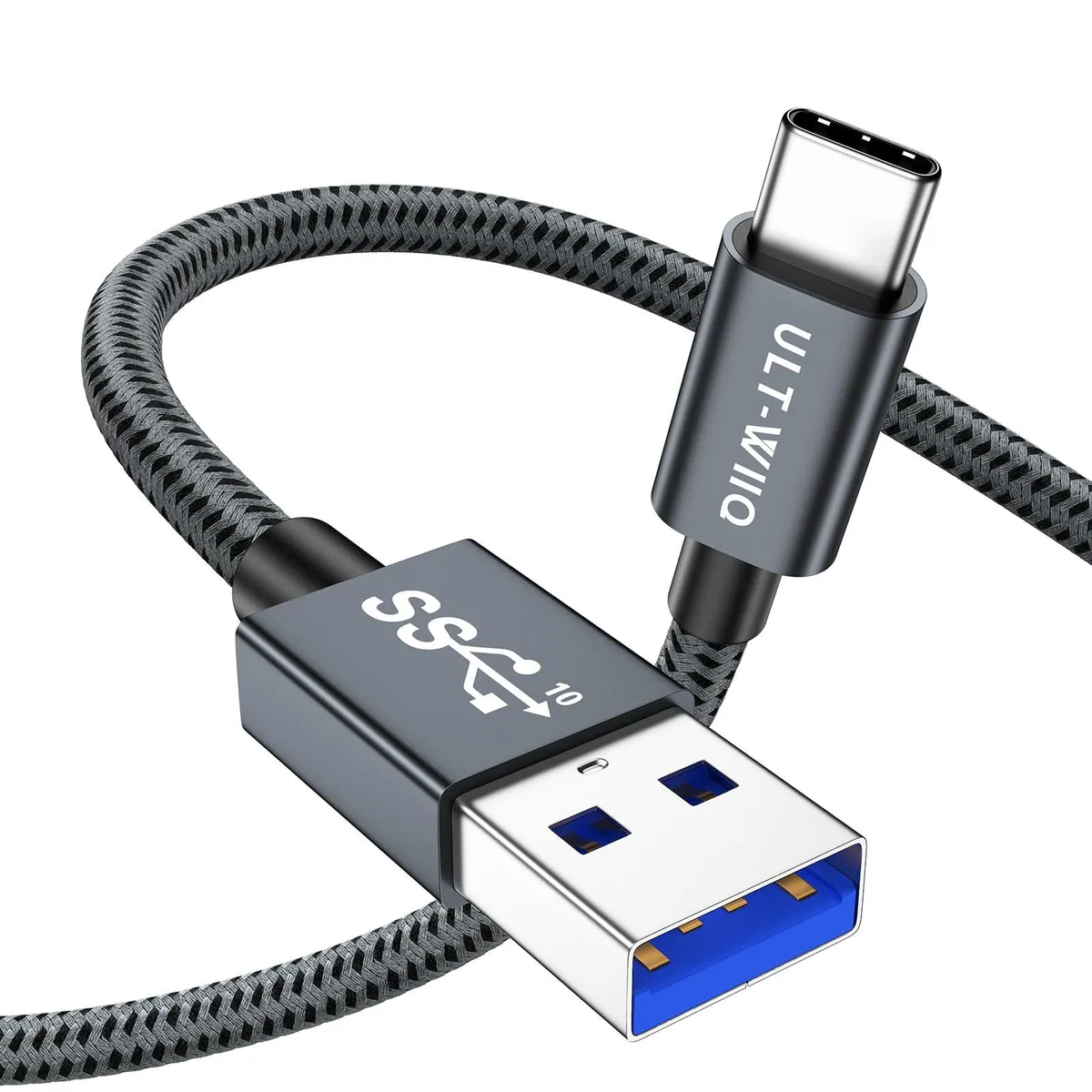 Grey braided USB A to USB C cable 3.3ft