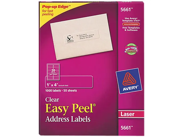 Avery Avery 5661 Clear Address Labels 1" x 4" 1000 Labels 50 Sheets 20 per Sheet Mailing Supply — product photo