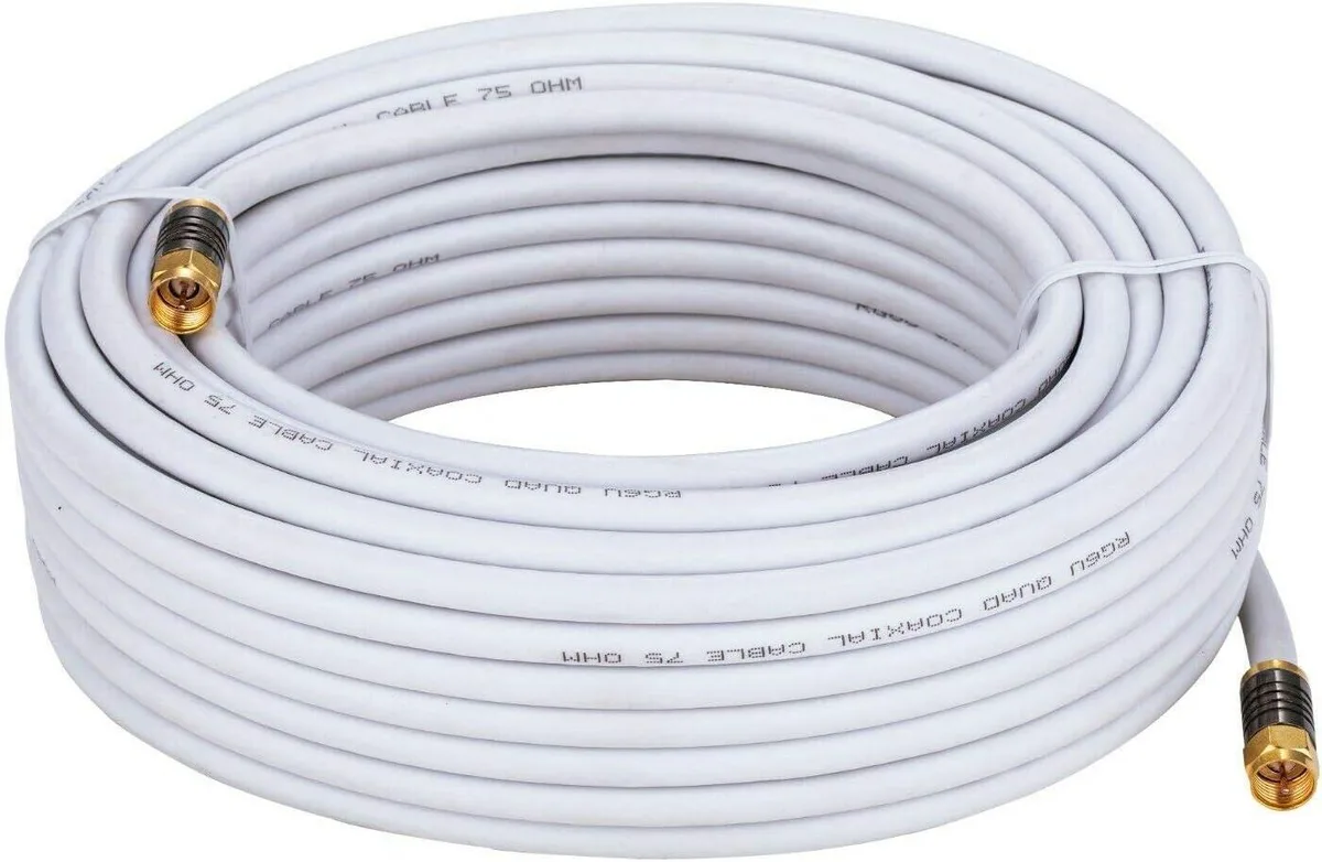 Cables Direct Online Cables Direct Online 25 ft White Quad Shield RG6 Coaxial RF Cable F-Type BNC 75 Ohm 3GHz — product photo