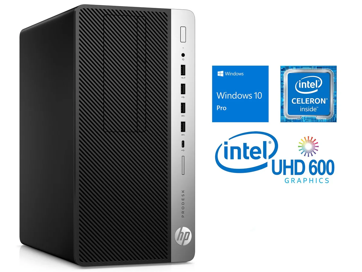 HP HP ProDesk 600G4 desktop PC, Intel Celeron G4900 3.1GHz, 8GB DDR4, 256GB SSD, Windows 10 Pro — product photo