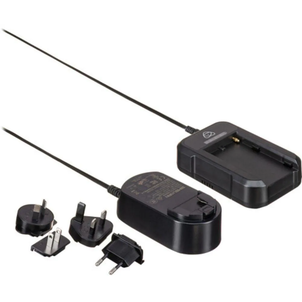Compact black charger with locking cable and four LED indicators