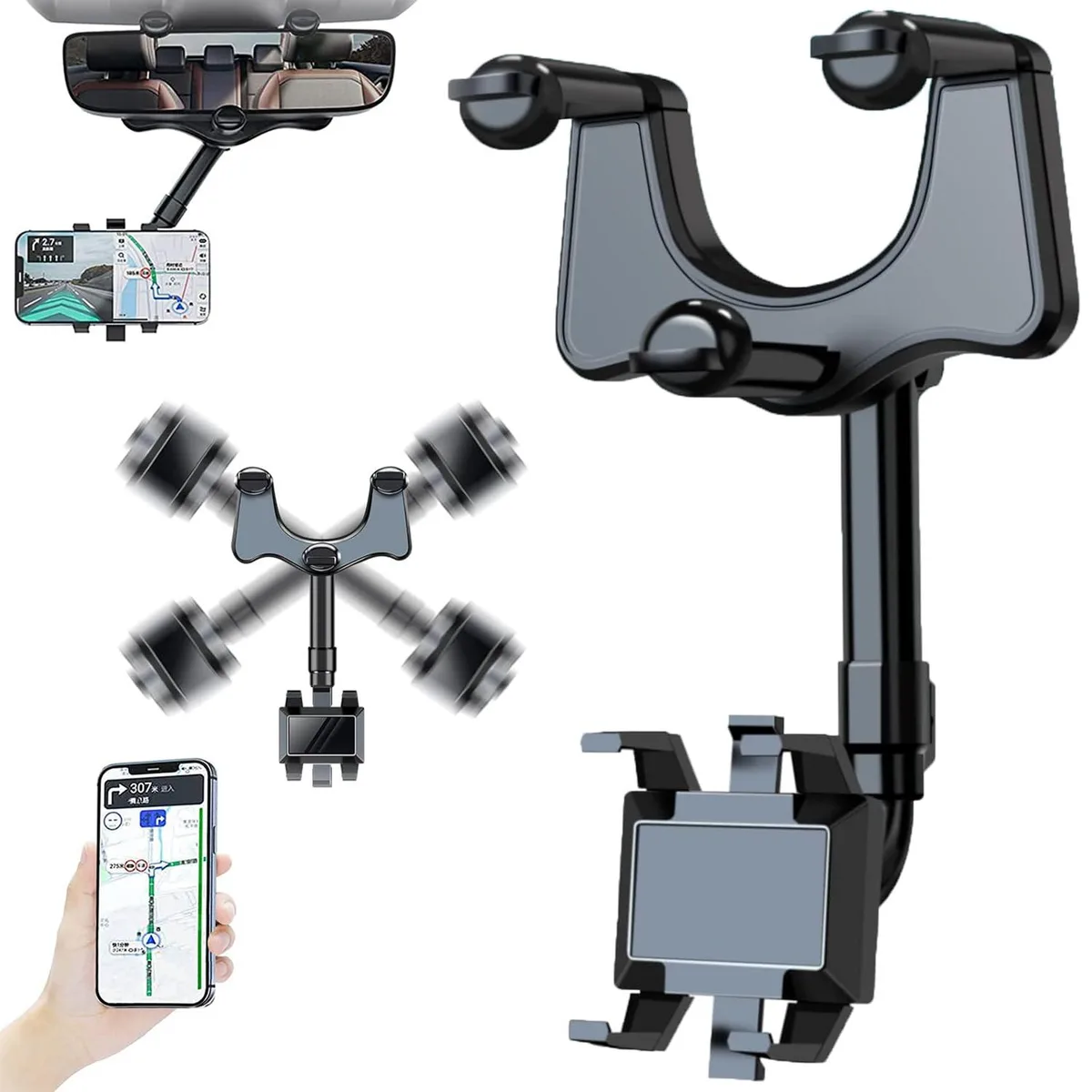  Yutdiery 360° Rotatable Retractable Rearview Mirror Phone Holder — product photo