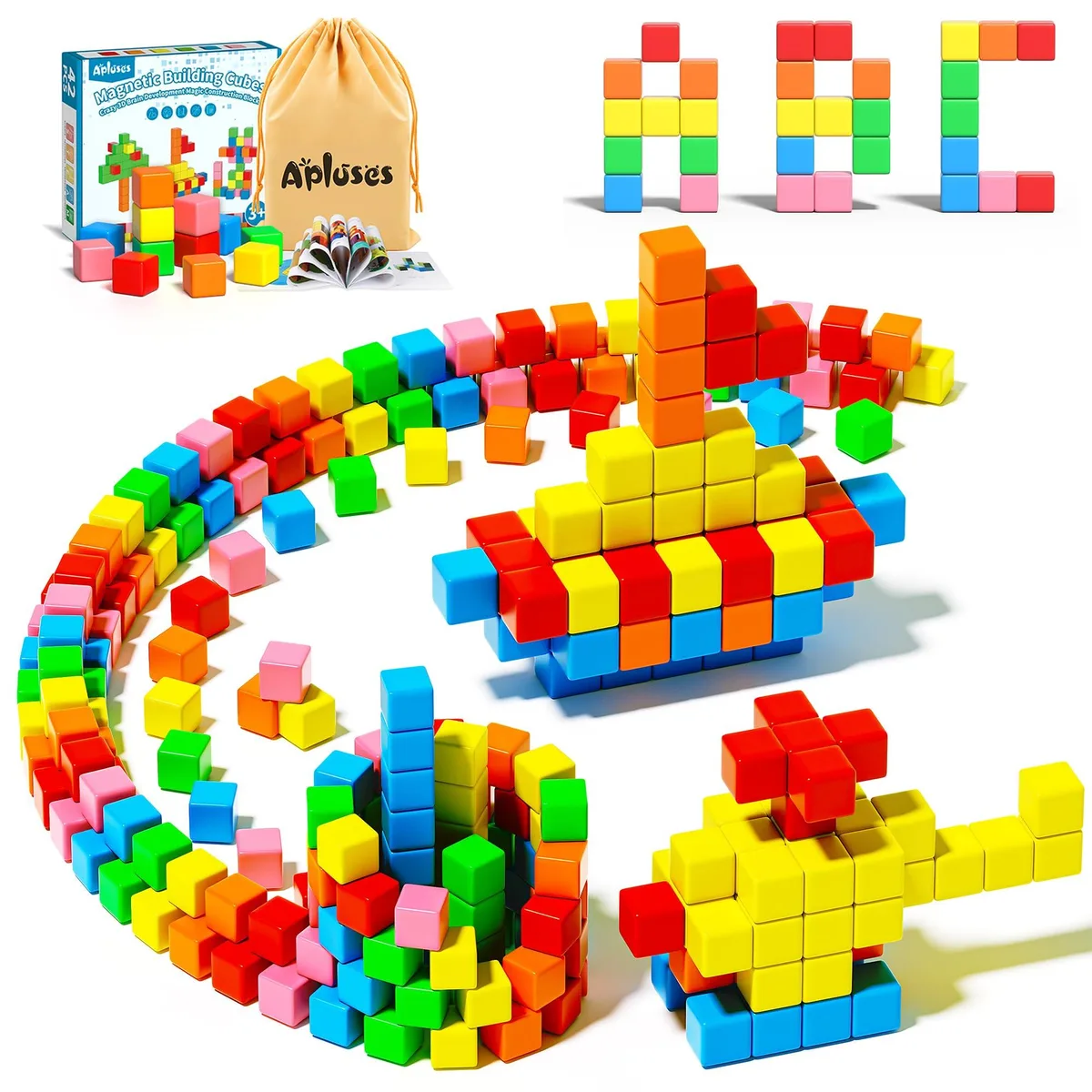 Forty-two multicoloured plastic magnetic cubes with storage bag