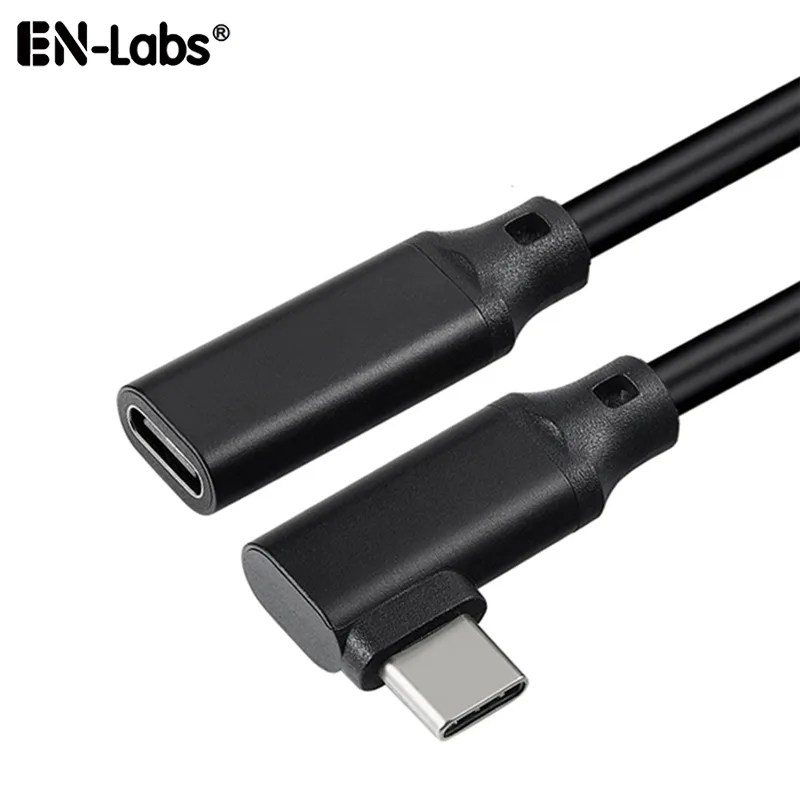 EN-Labs EN-Labs USB10GCMF20CM90 USB-C 3.1 Male to Female 90° 8in 10Gbps 5A 4K 60Hz Black — product photo