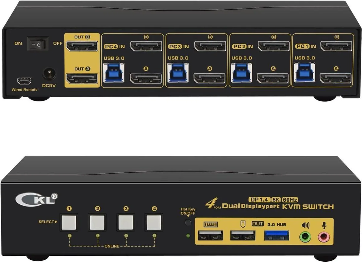 Vszerda Vszerda 4-in-1-out DP1.4 USB3.0 KVM Switch Dual Monitor 8K 30Hz 4K 144Hz — product photo