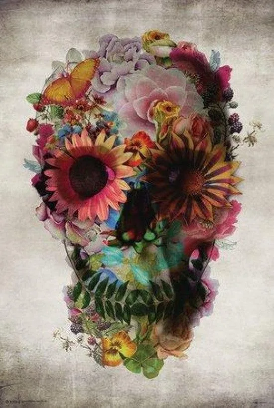Posterazzi XPS1220 Flower Skull poster print 22 x 34 inches on heavy stock paper