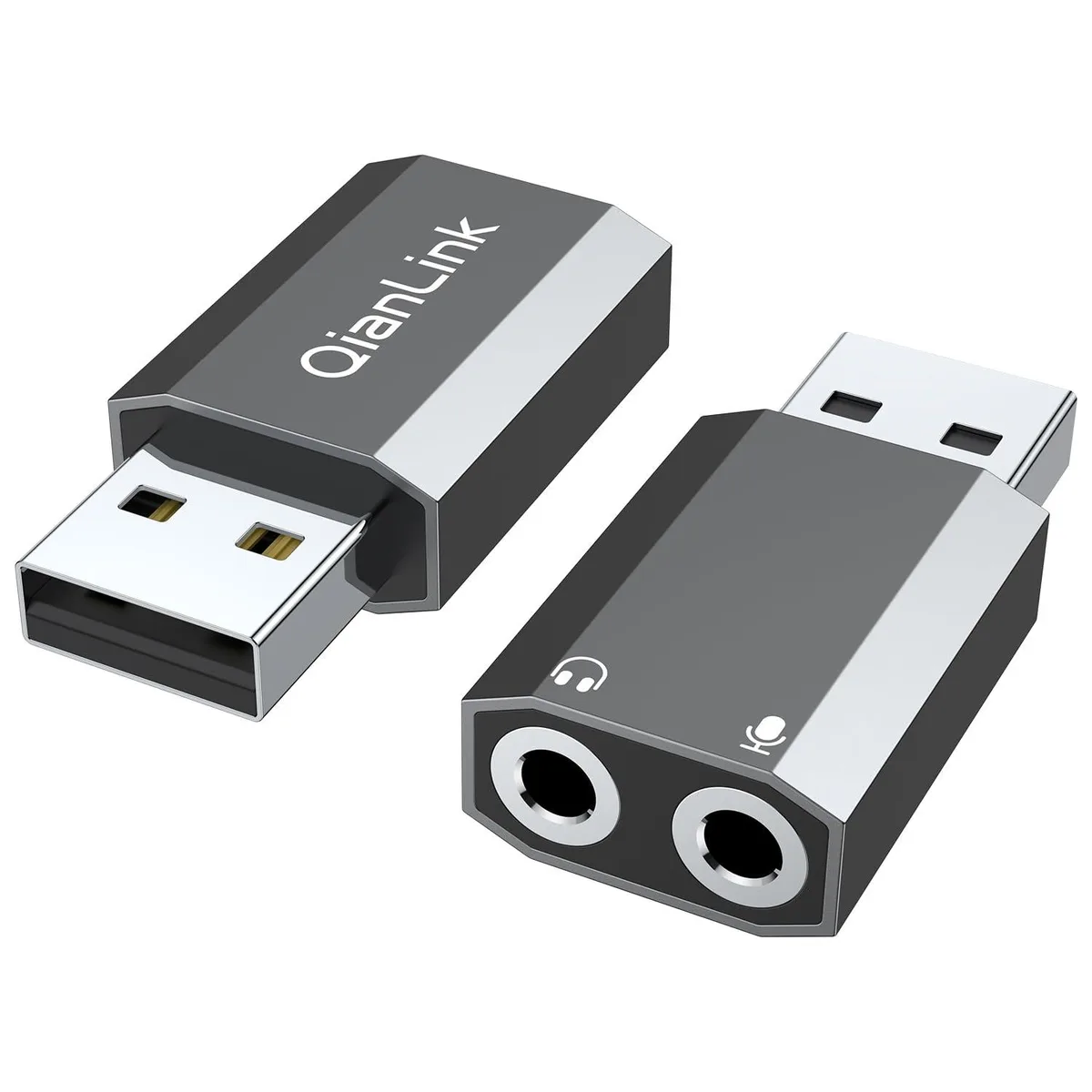  QianLink USB to 3.5 mm Audio Adapter 2-Pack 48 kHz — product photo