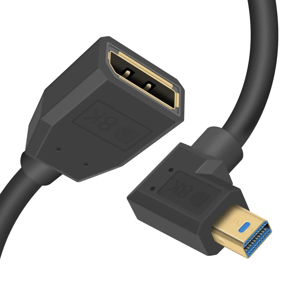 BUCIER BUCIER DisplayPort 1.4 Mini DP Male to DP Female Right Angle Extension Cable 30cm — product photo