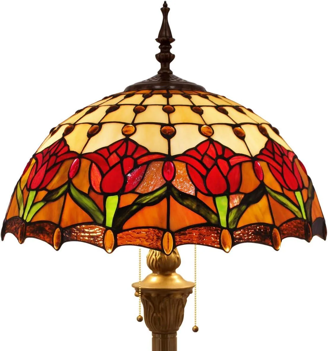 TUKO TUKO Tiffany Floor Lamp Red Amber Tulip Stained Glass 64 inch — product photo