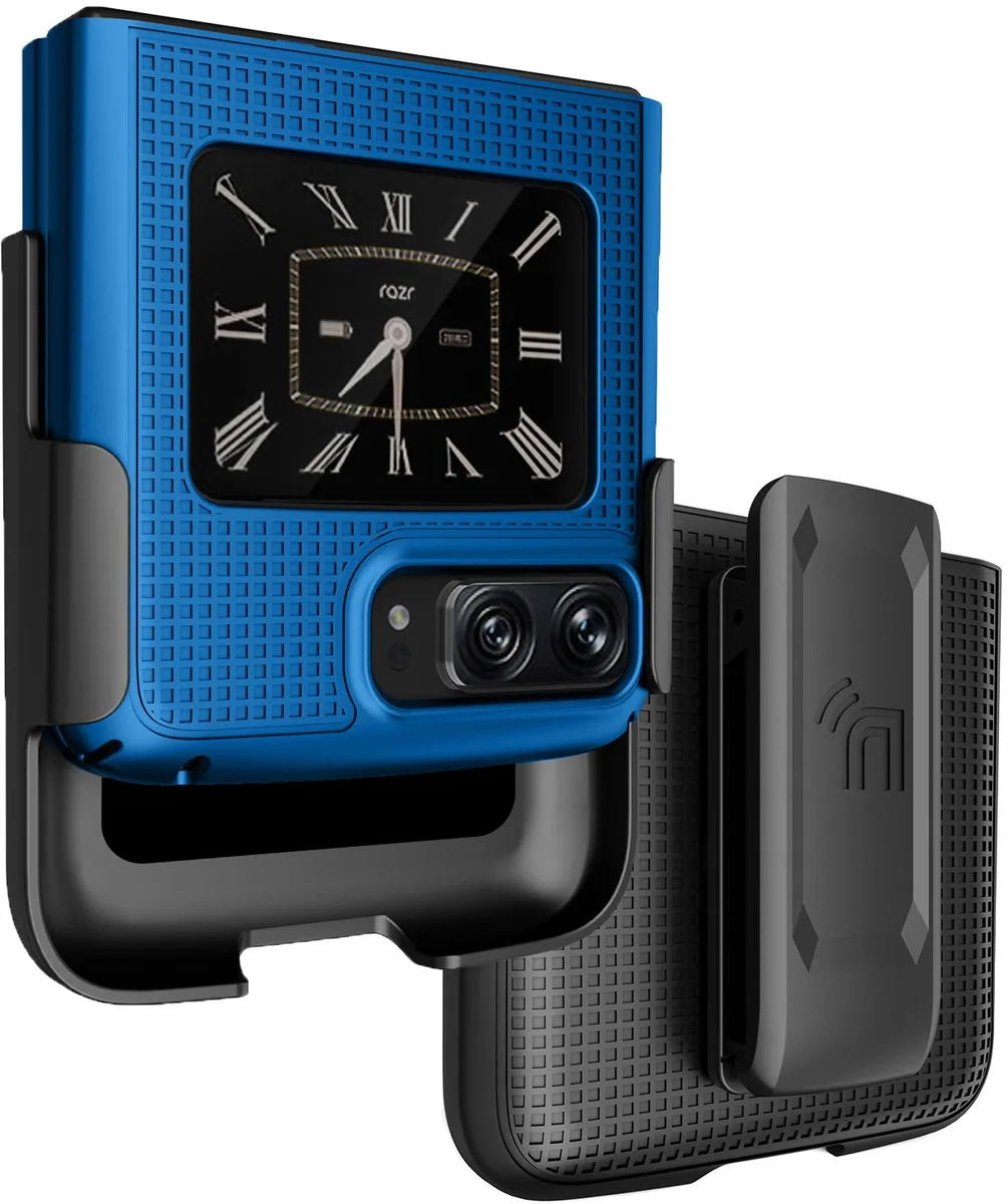 Nakedcellphone Nakedcellphone Grid Phone Case + Belt Clip Holster Combo Cobalt Blue for Motorola RAZR 3 5G 2022 — product photo