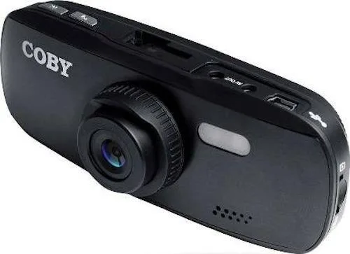 Black rectangular dash cam with 2.7 inch LCD screen and suction mount