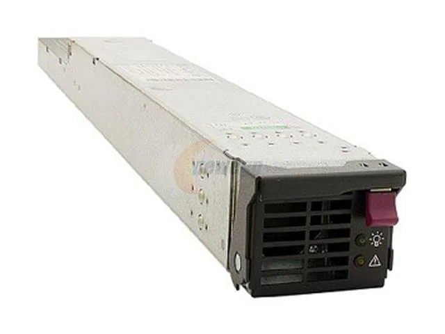 Silver rectangular modular power supply unit with rear connector and front handle, designed for HP BladeSystem c7000 enclosure