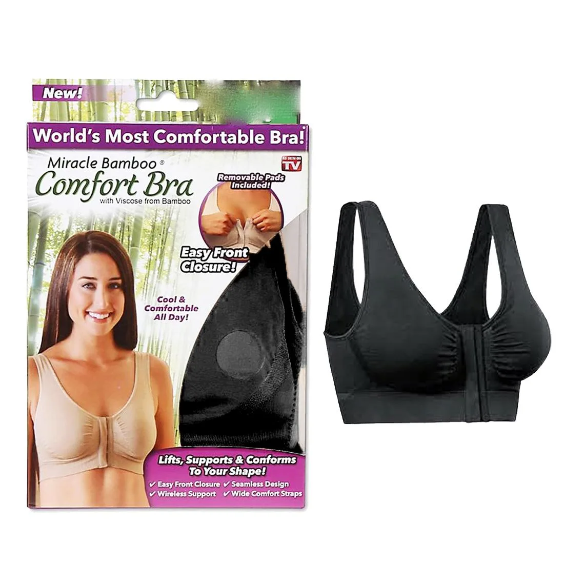 As Seen On TV As Seen On TV Miracle Bamboo Comfort Bra Black XL (Bust 40-43) — product photo
