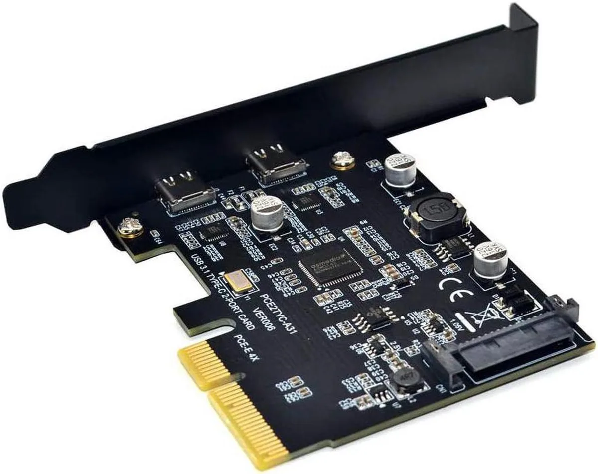 Vszerda Vszerda Dual USB-C PCIe 3.0 x4 Card 10 Gbps ASM3142 SATA Power Full Low Profile Brackets — product photo