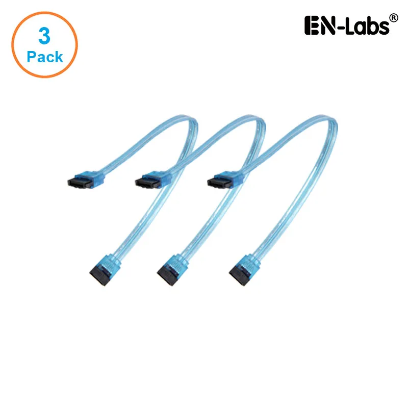 EN-Labs EN-Labs 3PKSATAIII10BL SATA cable 3-pack UV Blue 10 inch 180° locking latch — product photo