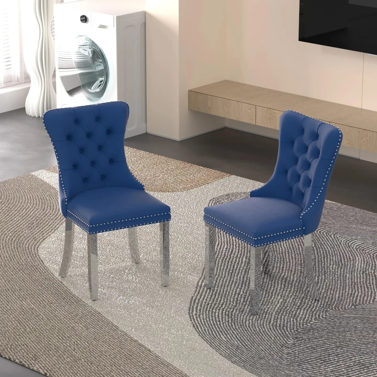Sumdeal Sumdeal Velvet Dining Chairs Set of 2 Blue with Silver Legs — product photo